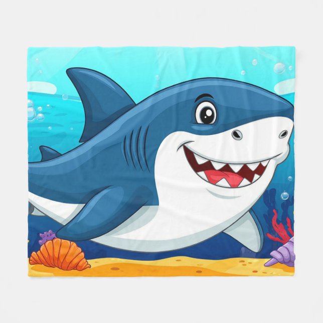 Smiling Cartoon Shark Swimming Underwater Fleece Blanket (Front (Horizontal))