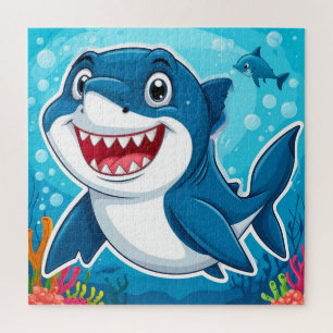 Smiling Cartoon Shark Swimming Underwater Jigsaw Puzzle