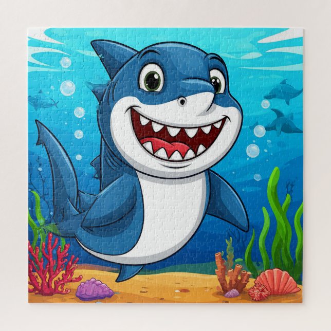 Smiling Cartoon Shark Swimming Underwater Jigsaw Puzzle (Vertical)