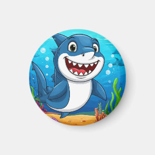 Smiling Cartoon Shark Swimming Underwater Magnet