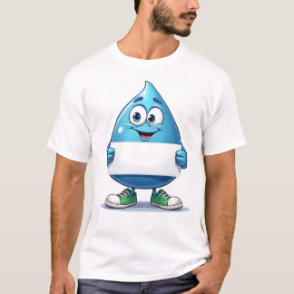 Smiling Cartoon Water Drop Holding Sign T-Shirt