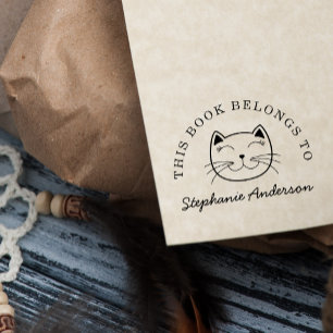 Smiling Cat   Custom This Book Belongs To Name Self-inking Stamp