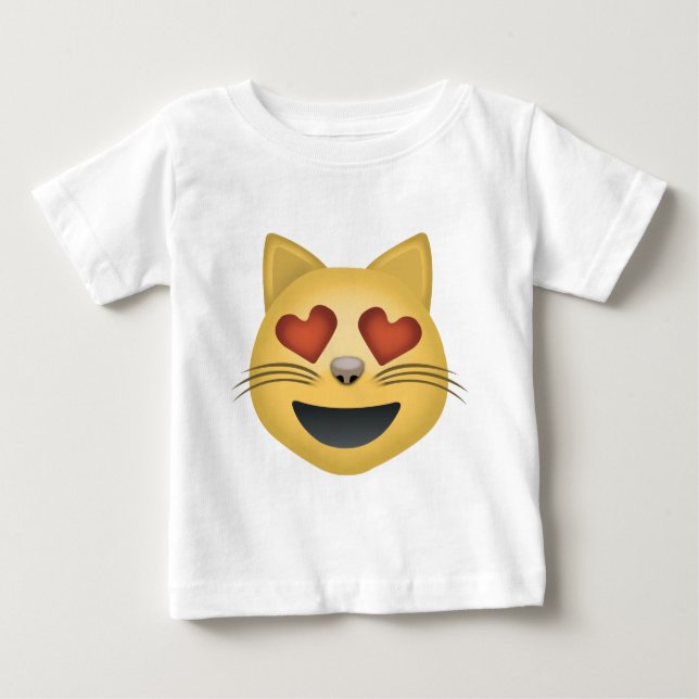 Smiling Cat Face With Heart Shaped Eyes Emoji Baby T-Shirt (Front)