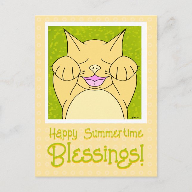Smiling Cat Happy Summertime Thinking Of You Postcard (Front)