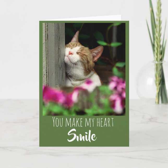 Smiling Cat Says You Make My Heart Smile Thank You Card (Front)