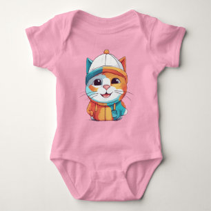Smiling Cat Wearing Hat Clipart Baby Bodysuit