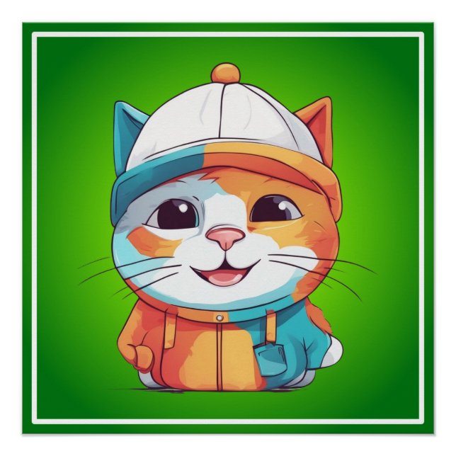 Smiling Cat Wearing Hat Clipart  Poster (Front)