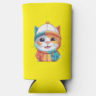 Smiling Cat Wearing Hat Clipart Seltzer Can Cooler
