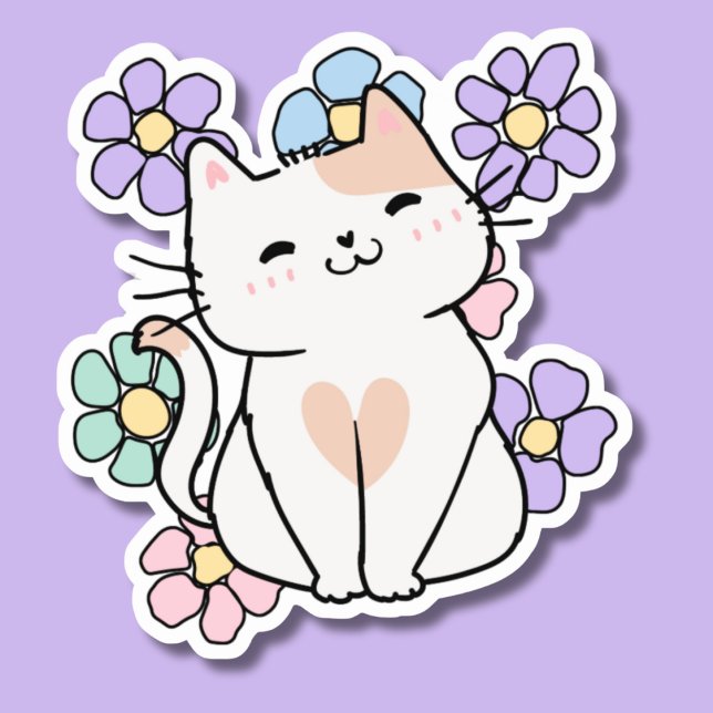 Smiling Cat with Flowers Waterproof  (Creator Uploaded)