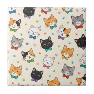 Smiling cats in bow ties tile