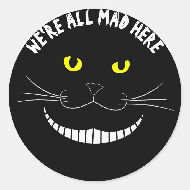 Smiling Cheshire Transparent Cat With Yellow Eyes Classic Round Sticker (Front)