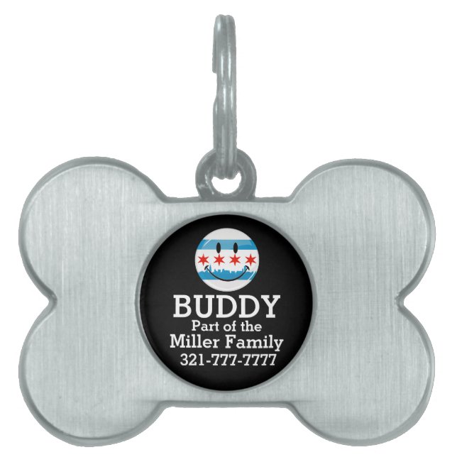 Smiling Chicago Flag Pet ID Tag (Front)