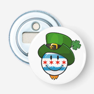 Smiling Chicago Flag with St. Patrick's Day Hat Bottle Opener