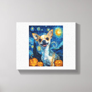 smiling chihuahua dog starry night by Van Gogh fin Canvas Print