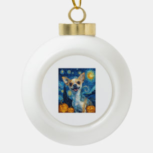 smiling chihuahua dog starry night by Van Gogh fin Ceramic Ball Christmas Ornament