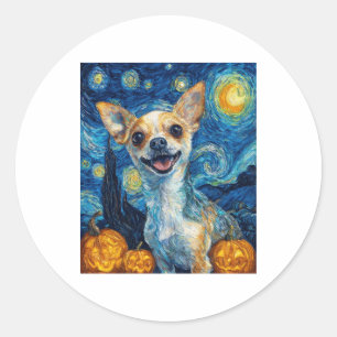smiling chihuahua dog starry night by Van Gogh fin Classic Round Sticker