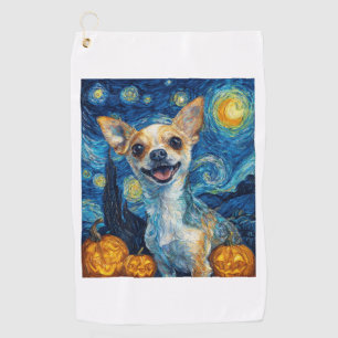 smiling chihuahua dog starry night by Van Gogh fin Golf Towel