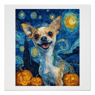 smiling chihuahua dog starry night by Van Gogh fin Poster