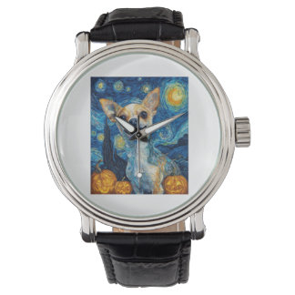 smiling chihuahua dog starry night by Van Gogh fin Watch