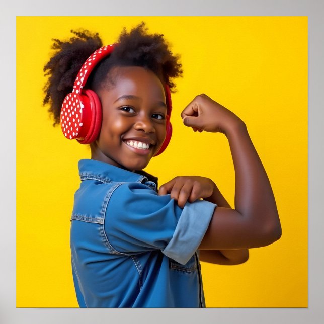 Smiling Child with Red Headphones Autism Neurodive Poster (Front)