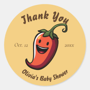 Smiling Chilli Pepper Baby Shower Thank You Classic Round Sticker