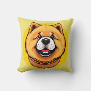 Smiling Chow Chow Dog Face and Golden Chain Cushion