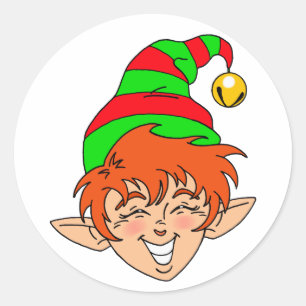 Smiling Christmas Elf Classic Round Sticker