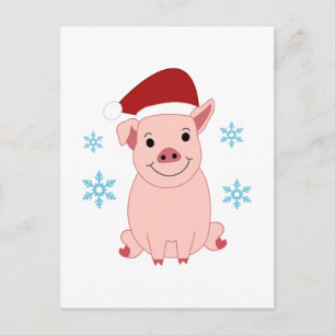 Smiling Christmas Pig Holiday Postcard
