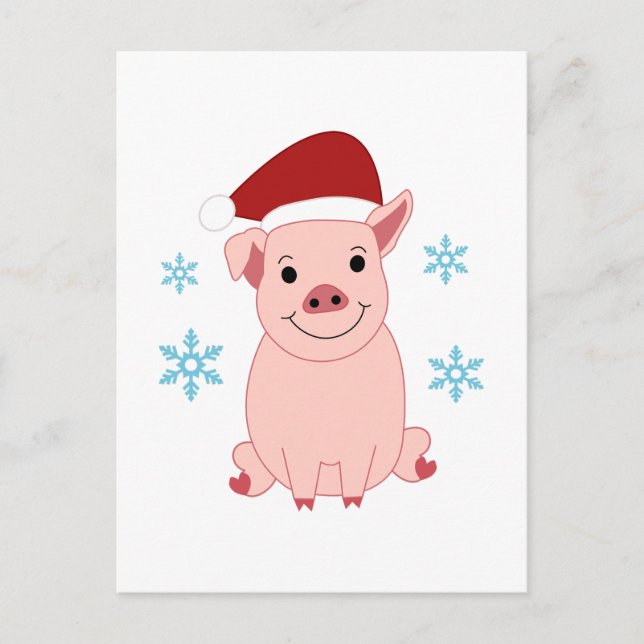Smiling Christmas Pig Holiday Postcard (Front)