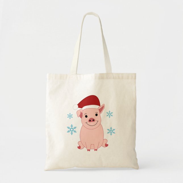 Smiling Christmas Pig Tote Bag (Front)