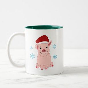 Smiling Christmas Pig Two-Tone Coffee Mug