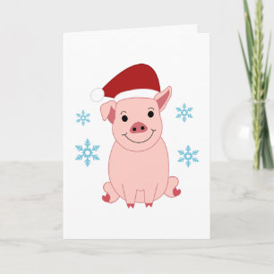 Smiling Christmas piglet Holiday Card