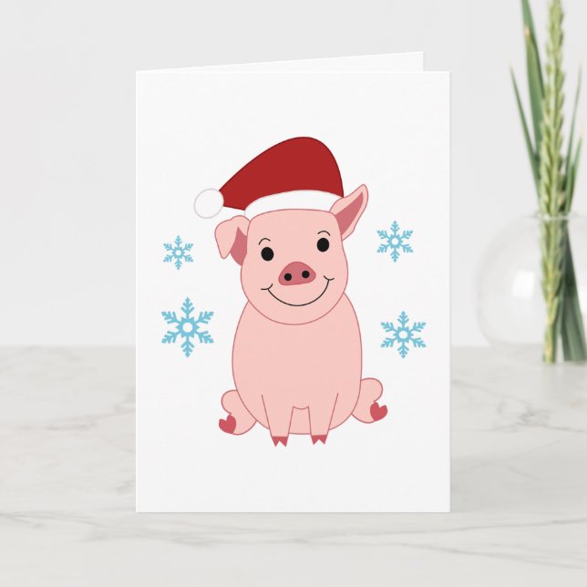 Smiling Christmas piglet Holiday Card (Front)