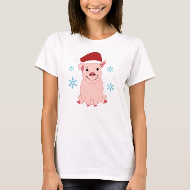 Smiling Christmas Piglet T-Shirt (Front)