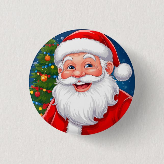 Smiling Christmas Santa Claus in Red Hat 3 Cm Round Badge (Front)
