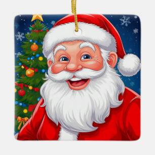 Smiling Christmas Santa Claus in Red Hat Ceramic Ornament