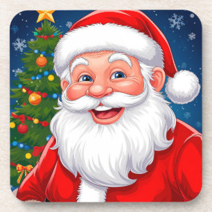 Smiling Christmas Santa Claus in Red Hat Coaster