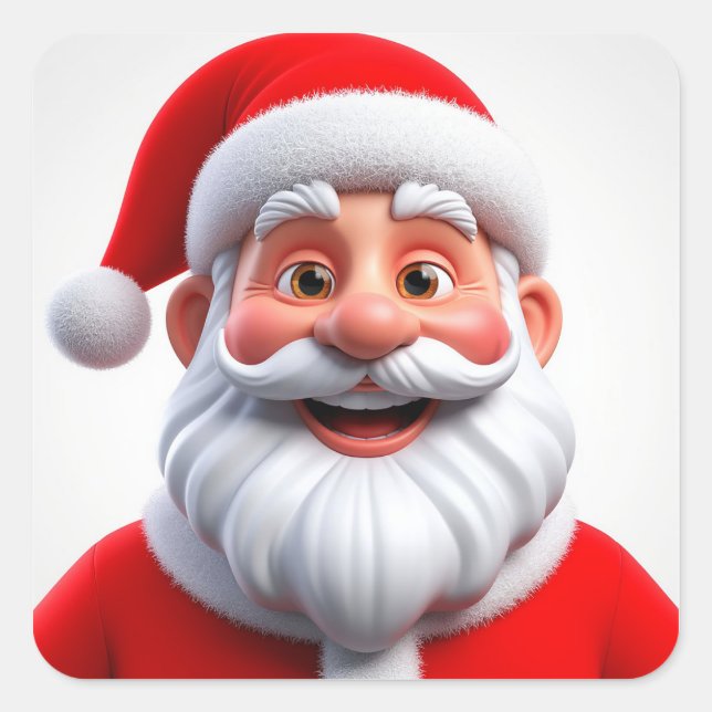 Smiling Christmas Santa Claus in Red Hat Square Sticker (Front)