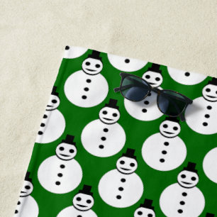 Smiling Christmas Snowman Beach Towel