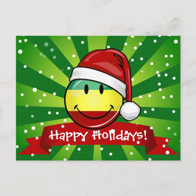 Smiling Christmas Style Rastafarian Flag Holiday Postcard (Front)