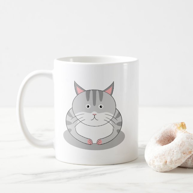 Smiling Chubby Cat Default Coffee Mug (With Donut)