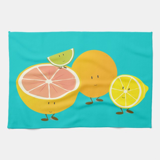 Smiling citrus group tea towel (Horizontal)