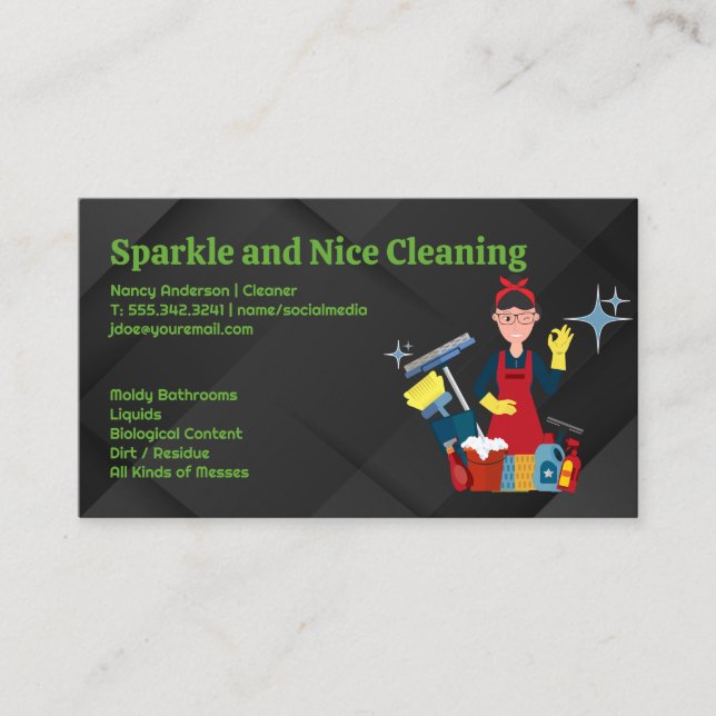 Smiling Cleaning Lady | Cleaners Business Card (Front)