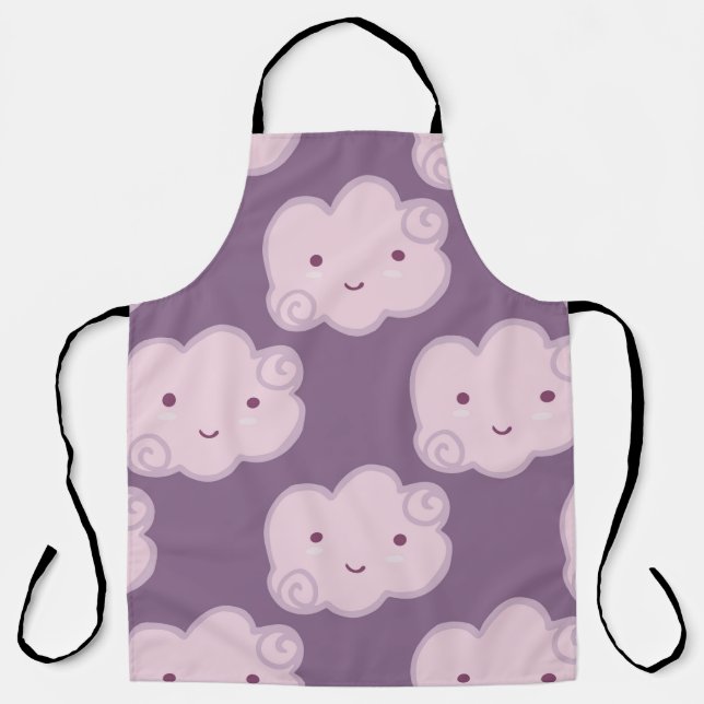 Smiling cloud sky seamless pattern on lilac backgr apron (Front)