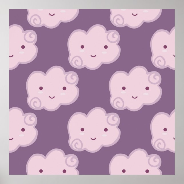 Smiling cloud sky seamless pattern on lilac backgr poster (Front)