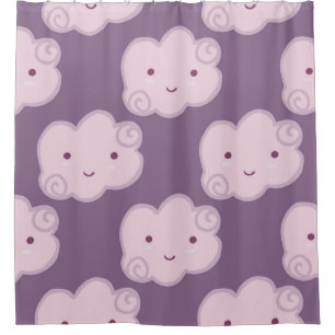 Smiling cloud sky seamless pattern on lilac backgr shower curtain