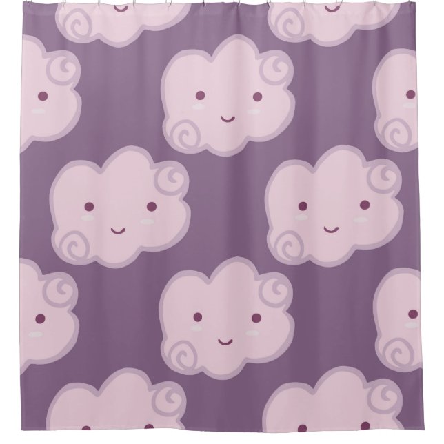 Smiling cloud sky seamless pattern on lilac backgr shower curtain (Front)