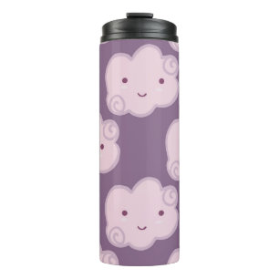 Smiling cloud sky seamless pattern on lilac backgr thermal tumbler