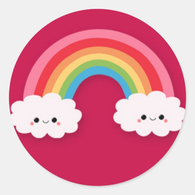 Smiling Clouds and Rainbow Classic Round Sticker (Front)