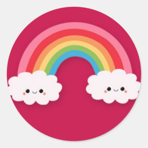 Smiling Clouds and Rainbow Classic Round Sticker